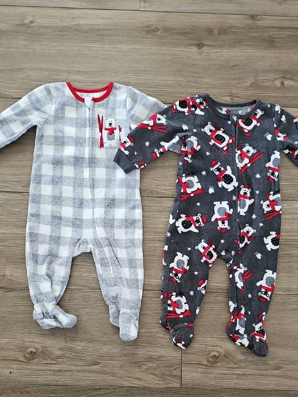 Cozy Grey & Charcoal Polar Bear Footed Fleece Footed Pjs for Babies